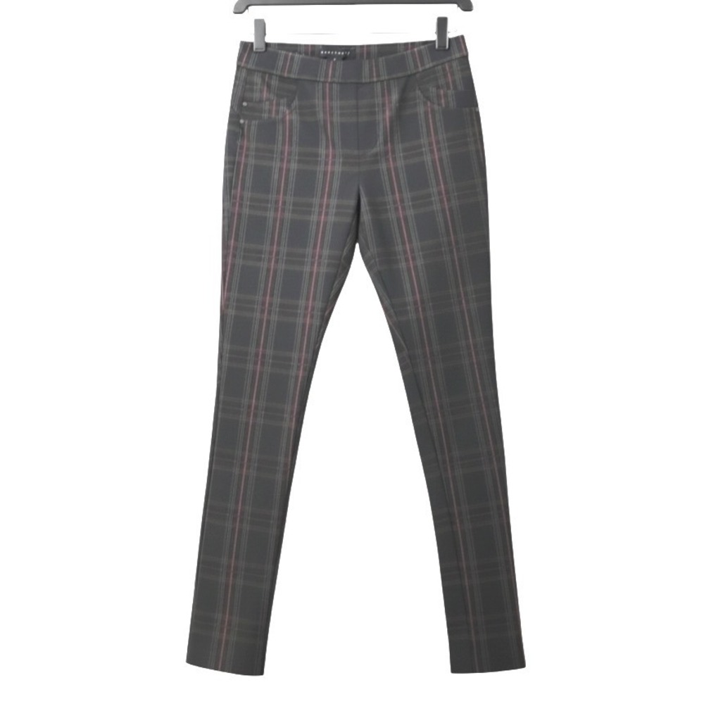 SANCTUARY Anthropologie BLACK w/RED-GRAY-TAN Tartan Plaid PONTE KNIT PANTS sz S
